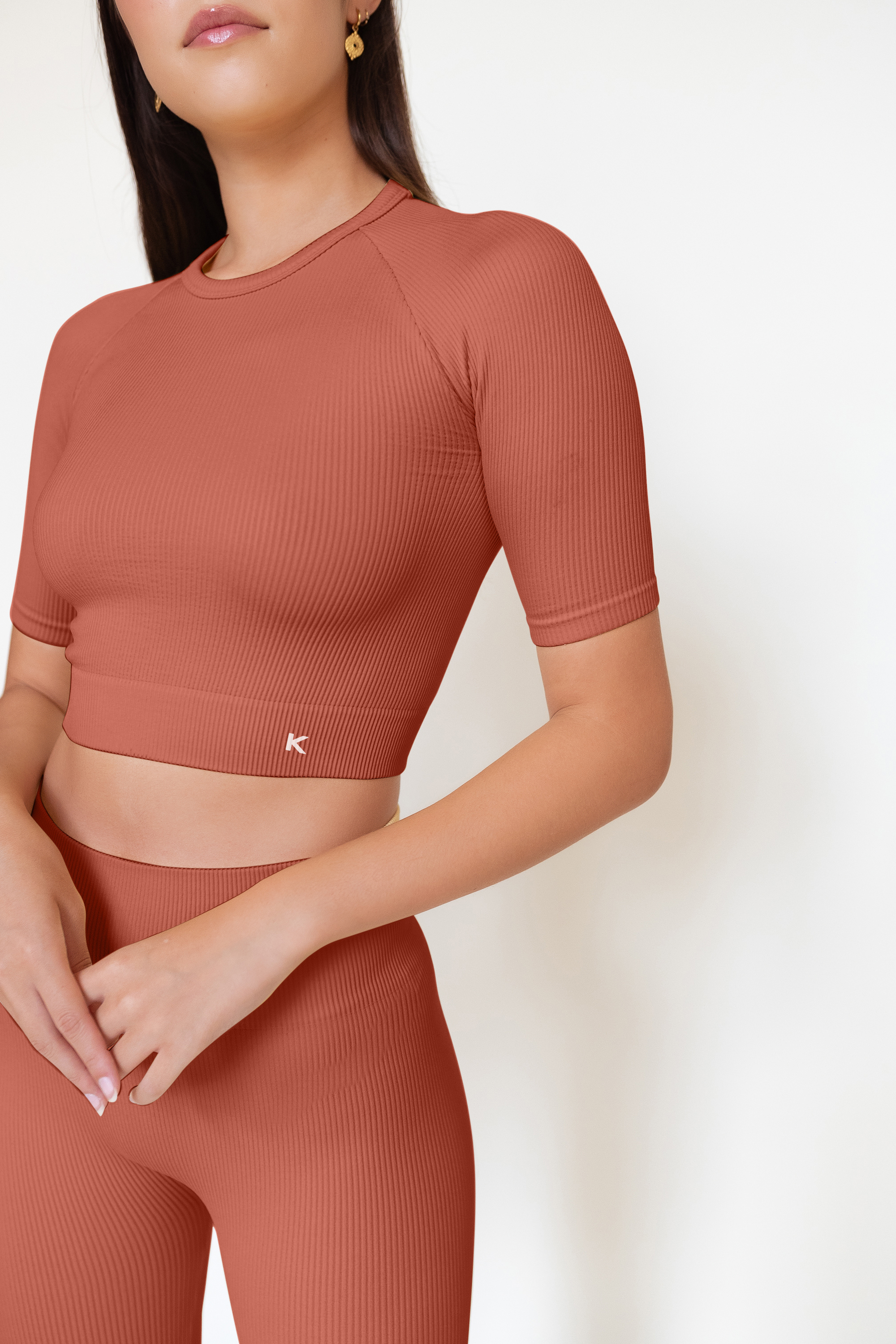 Recycled Plastic Seamless Short Sleeved Top by Kaly Ora - Terracotta