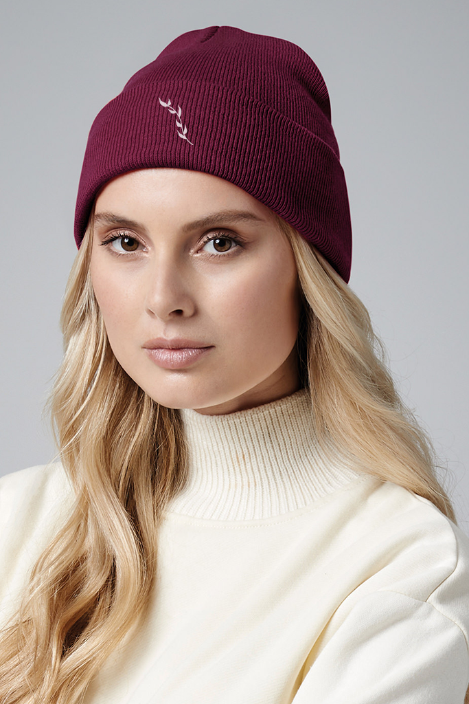 Recycled Cuffed Beanie Hat - Burgundy