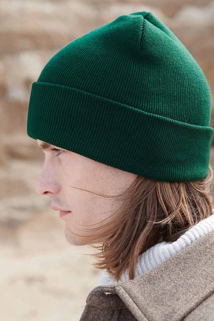 Recycled Cuffed Beanie Hat Dark Green This Is Anyo