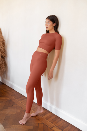 Recycled Plastic Seamless Leggings by Kaly Ora - Terracotta