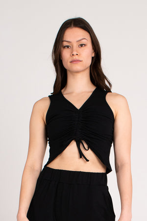 Organic Ruched Front Crop Top - Black