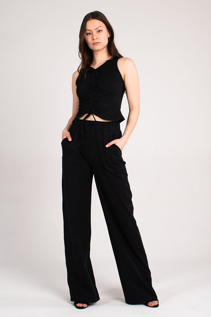 Organic Ruched Front Crop Top - Black