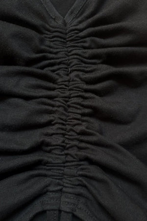 Ruched Crop Top Detail Image Showcasing Organic Fabric.