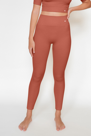 Recycled Plastic Seamless Leggings by Kaly Ora - Terracotta