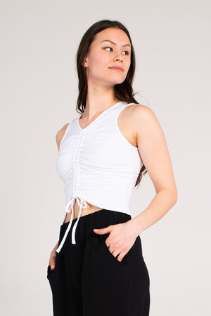 Organic Ruched Front Crop Top - White